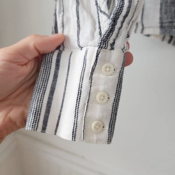 Anthropologie Cloth & Stone Linen Blend Striped Tie-Front Button Down Shirt S - Picture 5 of 9